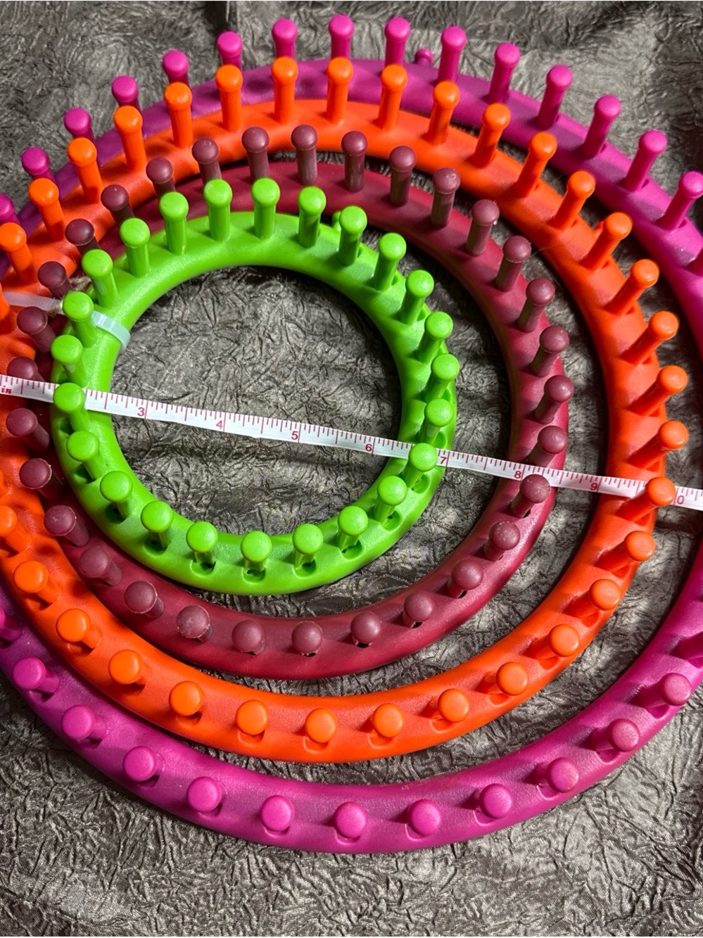 Knit Loom Ring Set - Bright Pink, Orange, Green, and Magenta